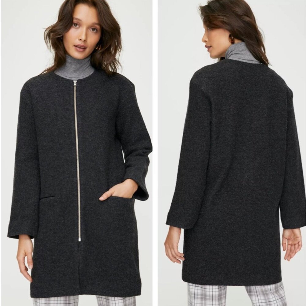 Babaton by Aritzia Wool Coat Dress XS | 100% Wool Zip Front Long Jacket Black